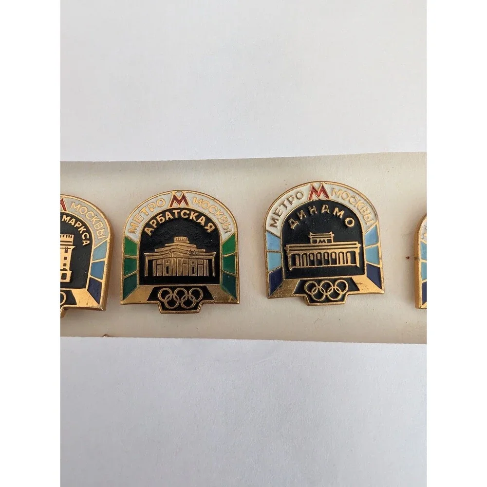 10 USSR Moscow Metro Olympic Station Enamel Pins Lot Moscow 1980 Vintage